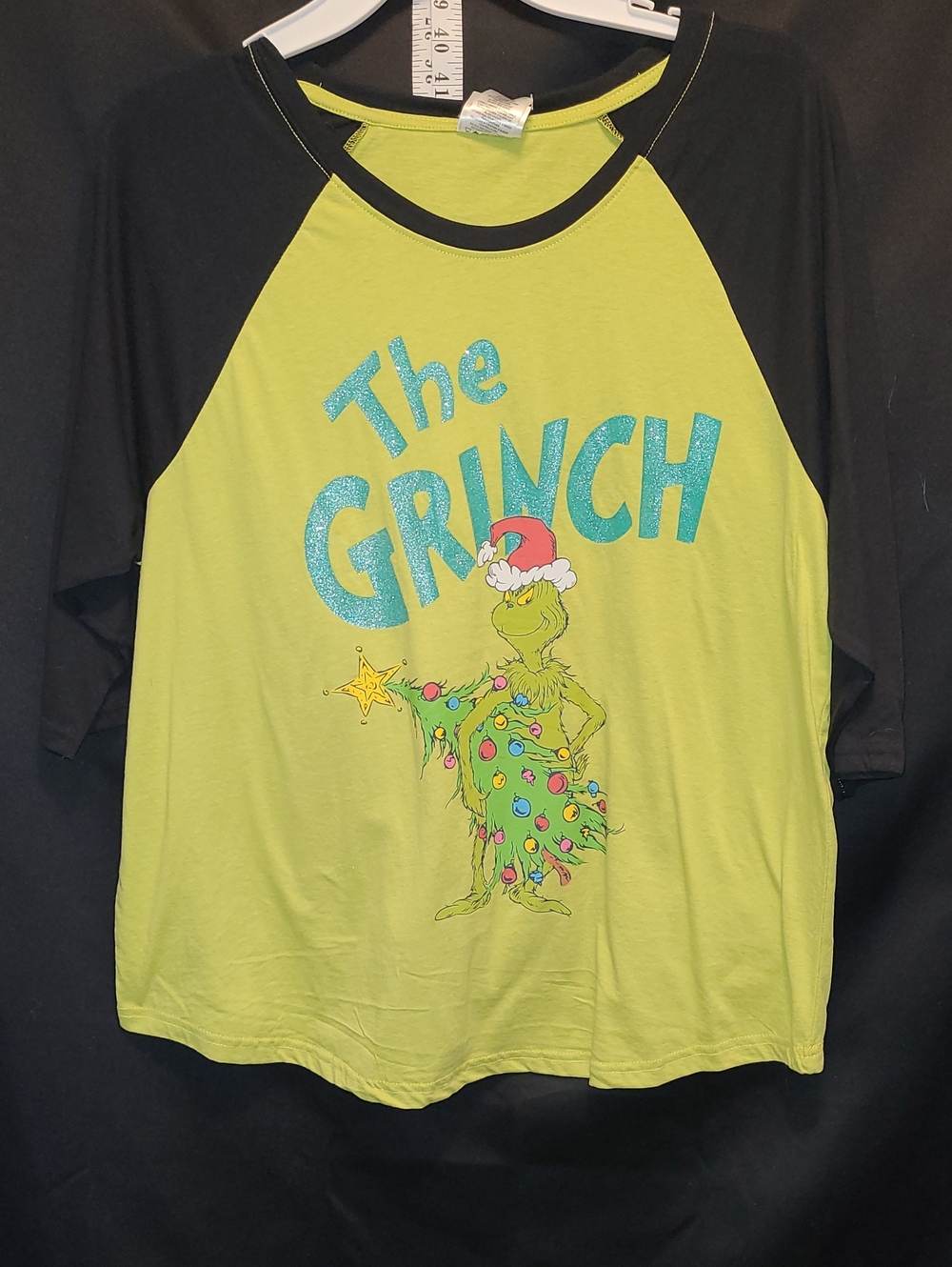The Grinch Unisex Raglan Tee - Lime Green with Black Sleeves
